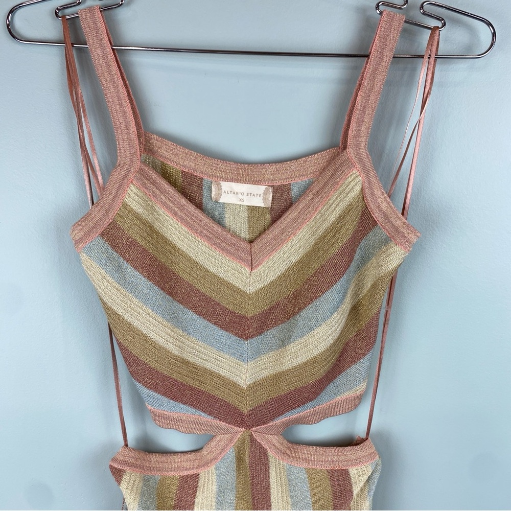 NWOT Altar’d state Avery Striped
Midi metallic knit Dress size XS - Picture 2 of 9
